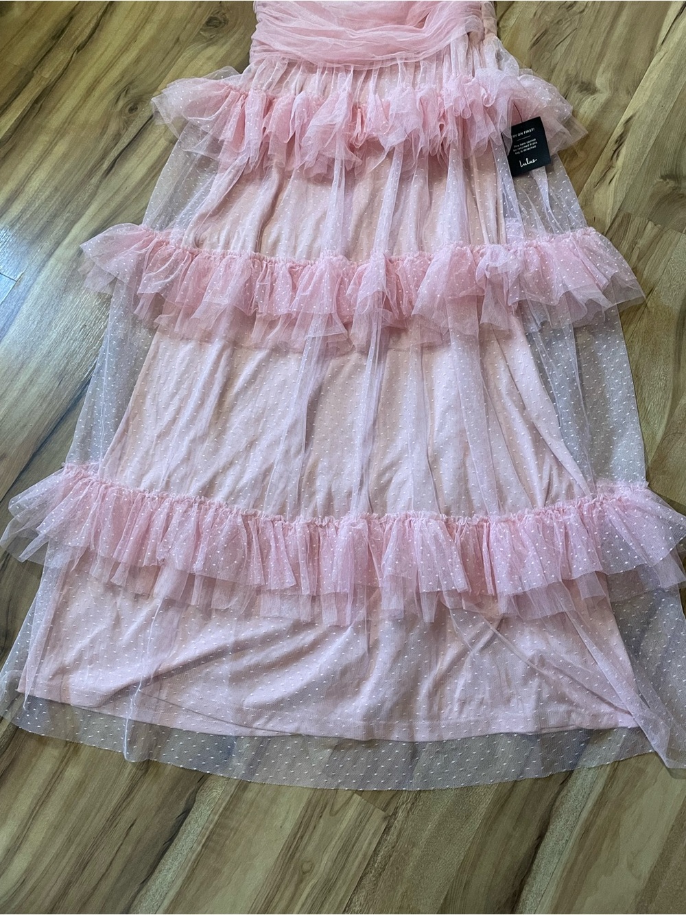 NWT Lulus Pure Radiance Pink Mesh Swiss Dot Tiered Maxi Dress Sz XL - Picture 6 of 11